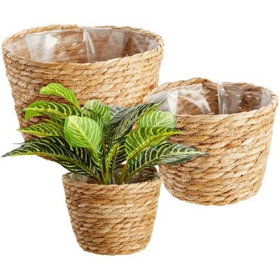 Seagrass Planter Set with Plastic Lining, 3 Woven Baskets for Plants (3 Sizes) - Image 1 of 4