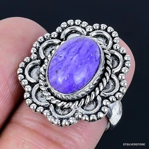 Charoite 925 Silver Plated Handmade Ring of US Size 7.5 - Picture 1 of 3