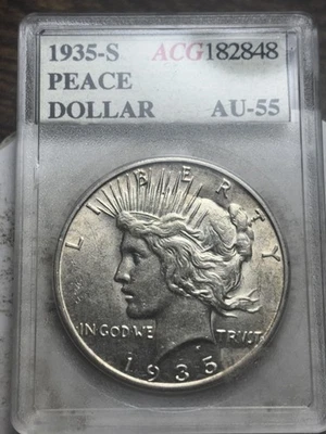 Dólar de plata Peace 1935-S $1. ¡Atractivo ejemplo circulado! Accugrade vintage Foto 1 de 3