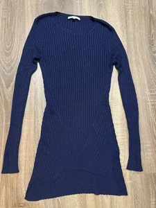 Patrizia Pepe, Size 6-8, Midnight Blue Ribbed Long Sleeve Asymmetrical Top - Picture 1 of 10