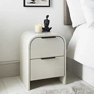 New 2 Drawer Curved Bedside Table Pine Wood Nightstand & Metal Handle Furniture - Picture 1 of 3