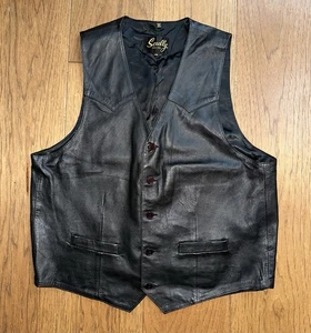 Vintage Scully Vest Soft Leather Lapel Mens M Black Buttons - Picture 1 of 4