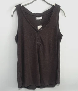 Maurices 24/7 Women's Gray Tank Top Sleeveless Lace & Button Details Size Large - Picture 1 of 9