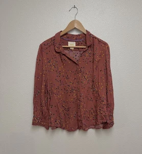 Anthropologie Maeve Aldan Blouse Long Sleeve Polka Dots Rust Medium  - Picture 1 of 5