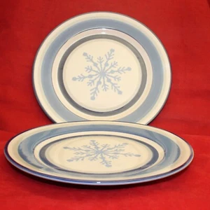 St. Nicholas Square Winter Frost Snowflakes 2 Dinner Plates 11 in Blue Holiday - Picture 1 of 4