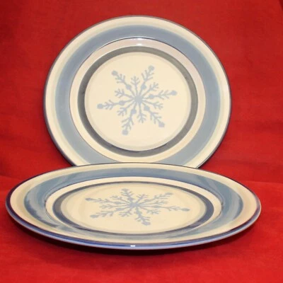 St. Nicholas Square Winter Frost Snowflakes 2 Dinner Plates 11 in Blue Holiday - Image 1 of 4