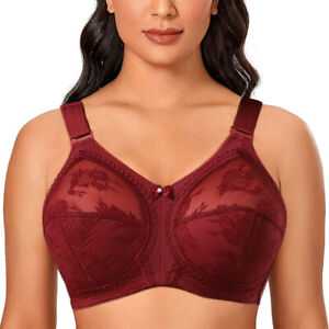 UK Ladies Full Coverage Non Wired Support Plus Size Lace Bra 34-50 B C D DD E
