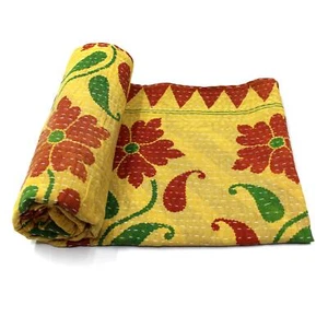 Vintage Quilt Indian Organic Cotton Bedspread Gypsy Throw Cover Blanket - Picture 1 of 6