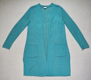 J. Jill Linen knit Cardigan Women's XS Green Viscose Blended Long Open Front - Picture 1 of 10