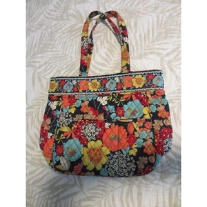 VERA BRADLEY HAPPY SNAILS LARGE FLORAL TOTE BAG MULTIPLE POCKETS ORANGE TEAL BLA - Picture 1 of 7