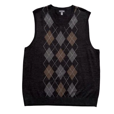 Colete Suéter Van Heusen Masculino XL Cinza Argyle Preppy Clássico Escritório Malha Formal - Imagem 1 de 4