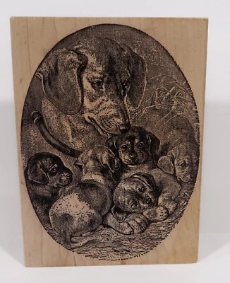 Sello de goma magenta de 1990, madre perro y cachorros 13-0855 Foto 1 de 4