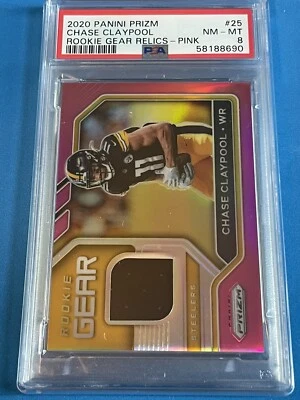 2020 Prizm Rookie Gear Relics Pink PSA 8 Chase Claypool PSA 8 Steelers RC Rookie - Image 1 of 4