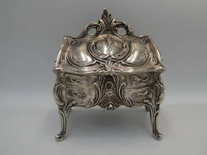 ART NOUVEAU TRINKET JEWELLERY BOX LOUIS XV SILVER STYLE PLATED LINED INSIDE - Picture 1 of 7
