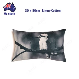 30x50cm Linen Cotton Decorative Cushion Cover black white bird kookaburra - Picture 1 of 2