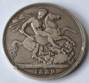 1889 Queen Victoria Jubilee Head Silver Crown Coin L12 - Picture 1 of 4