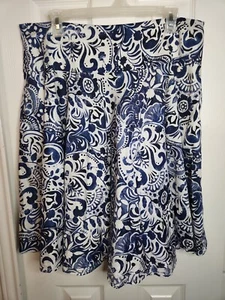Lauren Ralph Lauren Women's Blue White Floral Pleated A-Line Skirt Size 12 W35 - Picture 1 of 8