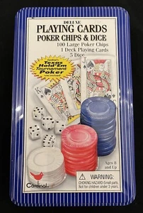 100 Poker Chips / 8 Dice in Collector Tin-  Cardinal 2004-  *No Playing Cards* - Picture 1 of 4
