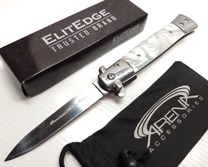 Godfather Milano Stiletto Pocket Knife Spring Assisted Blade Pearl White Marble - Picture 1 of 4