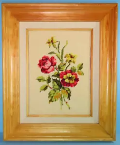 Vintage Floral Handarbeit Nadelspitze gerahmt Rosen 18" x 15" - Bild 1 von 7