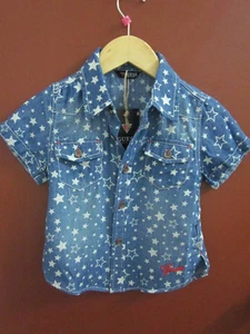 NEW Kids Boys Guess Star Print Washed Denim Short Sleeve Shirt Top 5/6 - Picture 1 of 5