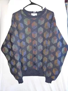 Neu mit Etikett Vintage Tricots St Raphael Wollpullover Größe XL blau geometrisch Allover Print - Bild 1 von 13