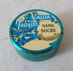 Antique candy tin box lozenges VALDA vintage sweet France container blue - Picture 1 of 5