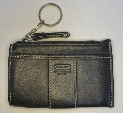 Portachiavi multifunzione Coach vintage in pelle nera portamonete