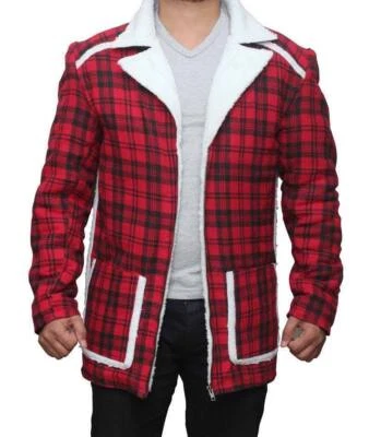 Men's Deadpool Ryan Reynolds Red Cotton Shearling Winter Fur Jacket Coat - Image 1 of 3