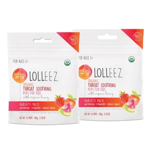 Lolleez Organic Lollipops Variety Pack for Sore Throat Relief - Strawberry, - Picture 1 of 8