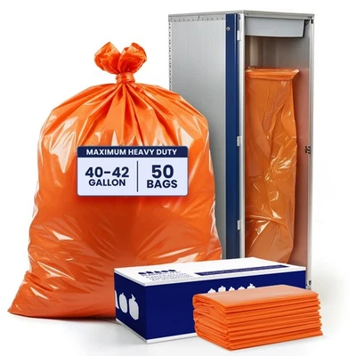 Plasticplace 42 Gallon Contractor Trash Bags - Orange, case of 50 bags