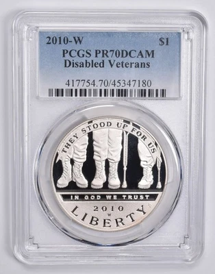 PR70 2010-W DCAM Disabled Veterans Commemorative Dollar PCGS Blue Label *6812 - Image 1 of 4
