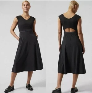 ATHLETA Ryder Dress Midi Length Black Pockets Cap Sleeve Travel PackableSz S(XS) - Picture 1 of 10