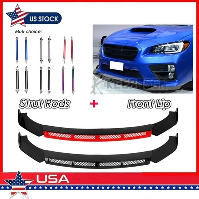 For Subaru WRX STI Front Bumper Lip Splitter Spoiler Body Kit Parts Strut Rods - Image 1 of 4