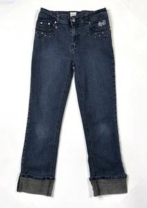 Stuff by Hilary Duff Jeans Girls 14 Cuffed Blue Denim Y2K Rhinestone - Picture 1 of 14