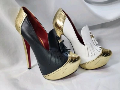 Salto agulha plataforma Taylor Says Rummy preto e branco feminino tamanho 8M; salto 6" - Imagem 1 de 4