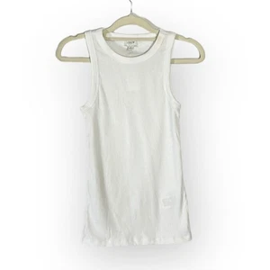 J.Crew hochgeschlossenes geripptes Damen-Tanktop Smalll weiß ärmellos Baumwollmischung neu mit Etikett LESEN - Bild 1 von 8