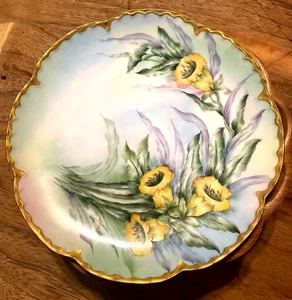 Haviland France Honeysuckle with Gold Border Plate Hand Painted Signed Vintage - Picture 1 of 4