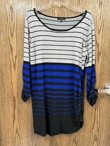 Blue Black Gray Stripped Tunic Blouse Sweater Material Size XL - Picture 1 of 15