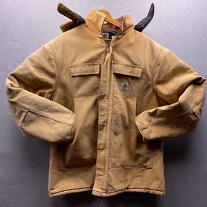 Giacca vintage Carhartt sbiadita marrone trapuntata foderata adulto XL con cappuccio coro cerniera da uomo - Foto 1 di 19