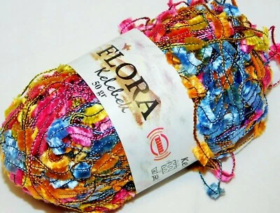 MULTIS Lg 50gr Skein @128yd Ram FLORA KELEBEK Silky FLAG Ribbon Ray/Poly DK YARN - Image 1 of 4