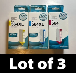 Lot/3 Office Max (HP 564XL / 564) Reman. Inkjet Yellow, Cyan 564XL & Magenta 564 - Picture 1 of 14