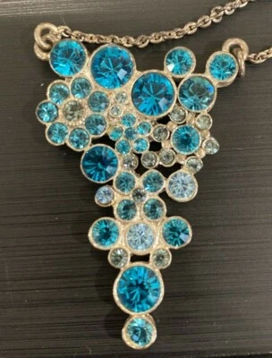 Beautiful Pilgrim Danish Design Silver Tone Blue Rhinestone Flower Necklace - Image 1 of 4