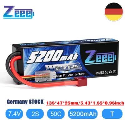 Zeee 7,4V 2S LiPo Akku T Plug 50C 5200mAh Hardcase für RC Auto Monster Truck LKW - Bild 1 von 4