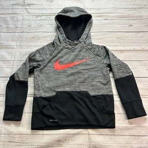 Nike Dri Fit Hoodie Gray/Black Orange Logo Pullover Sweatshirt Youth Size XSmall - Picture 1 of 10
