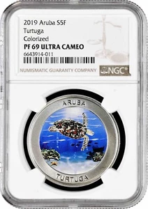 Aruba 5 florin 2019, NGC PF69 UC, "Turtuga" - Picture 1 of 2