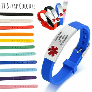 Medical Alert Bracelet Personalised 26cm Customised Engraving Steel - Picture 1 of 26