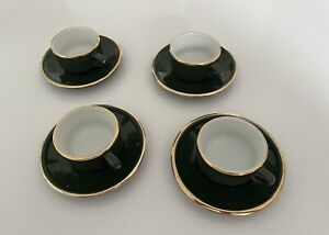 Apilco Green & Gold Demi-tasse Coffee Cups and Saucers - Set of 4