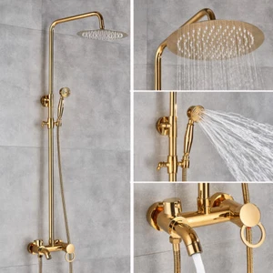 Gold Duscharmatur Duschset Edelstahl Duschsystem Regendusche Kopfbrause System - Bild 1 von 12