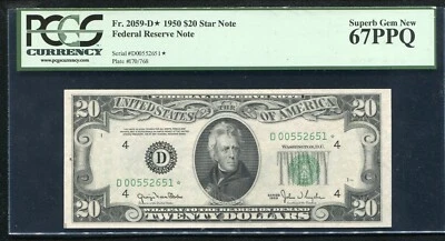 FR. 2059-D* 1950 $20 *STAR* FRN CLEVELAND, OH PCGS GEM UNC-67PPQ *FINEST KNOWN* - Image 1 of 2